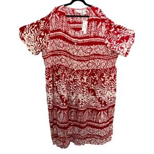 NWT Anna Maxwell Mini Shift Dress 5X Plus Button‎ Short Sleeve Rayon Boho Summer